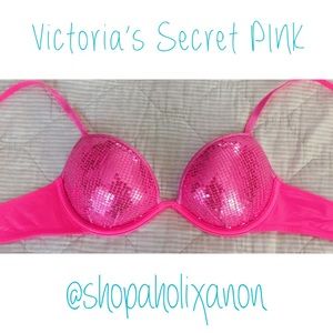 VS PINK Hot Pink Sequin Heartbreaker Push Up Bra